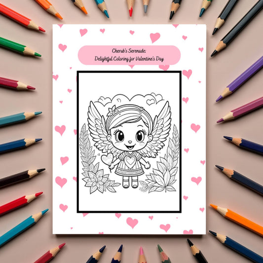 Valentine’s coloring book with cherubic art and peaceful themes