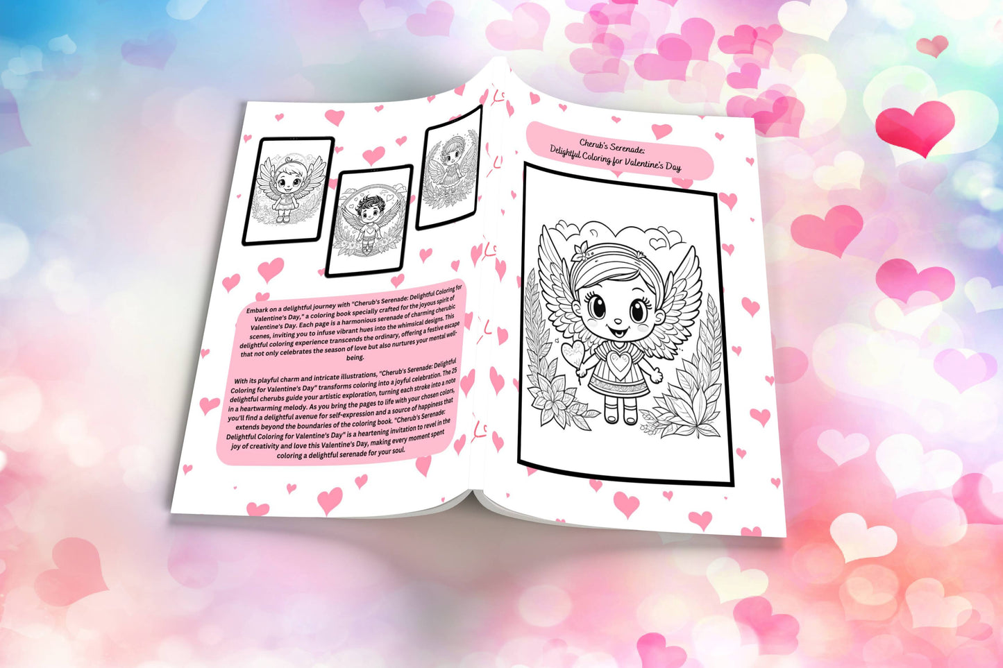 Valentine’s coloring book with cherubic art and peaceful themes