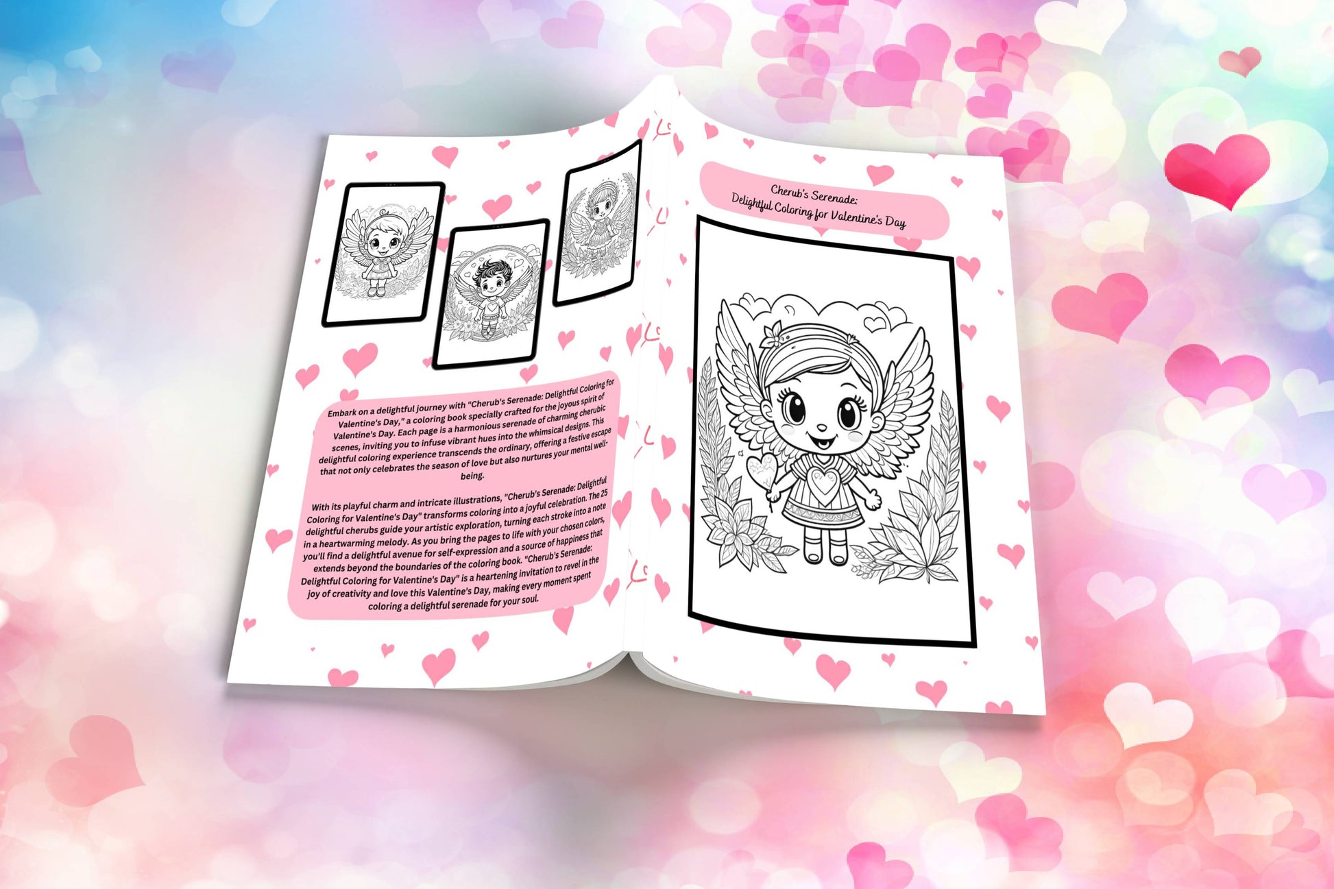 Valentine’s coloring book with cherubic art and peaceful themes
