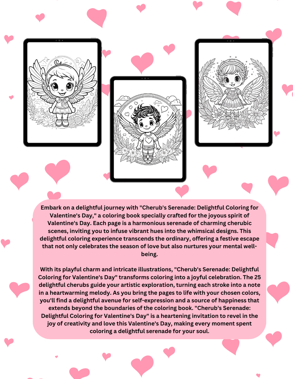Valentine’s coloring book with cherubic art and peaceful themes