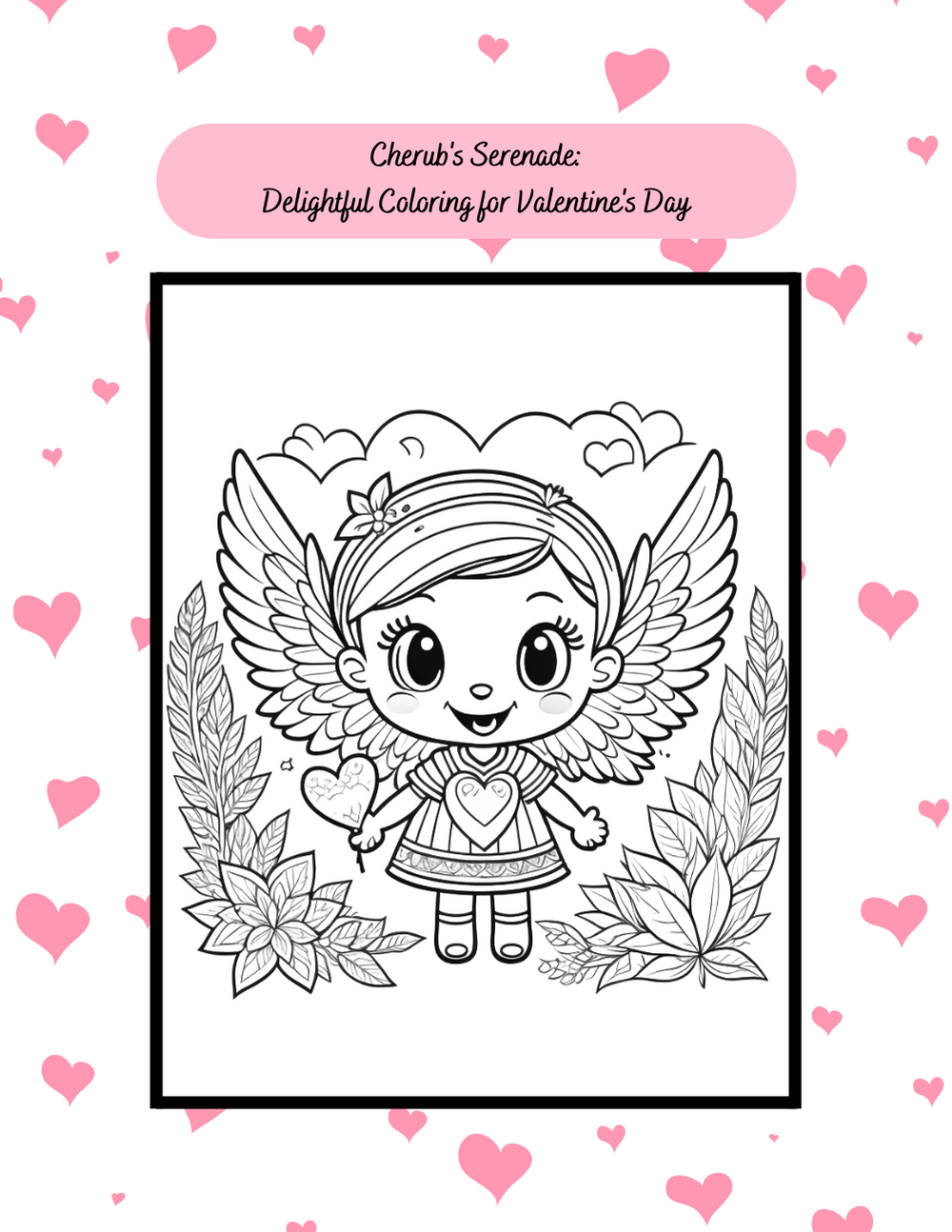 Valentine’s coloring book with cherubic art and peaceful themes