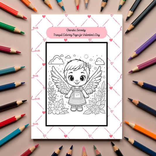 Valentine’s Day coloring pages with cherubs and romantic hearts