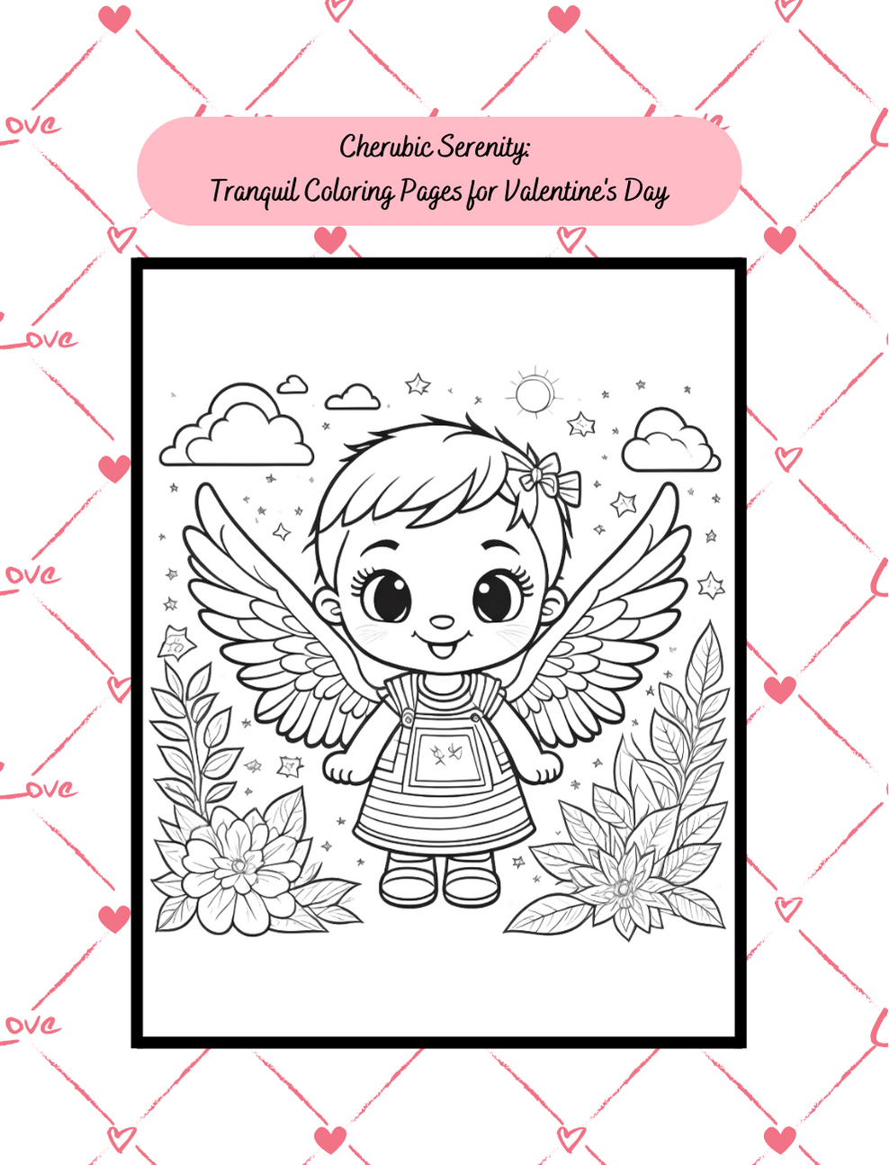 Valentine’s Day coloring pages with cherubs and romantic hearts