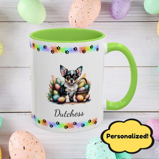 Chihuahua Blue Tri Easter puppy coffee mug, personalized cute dog gift for mental health support and comfort