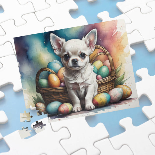 Chihuahua (White) Easter Puppy Puzzle - Dog Lovers, Mental Health Benefits, Holiday Fun, Mindfulness, Stress Relief, Festive Gift