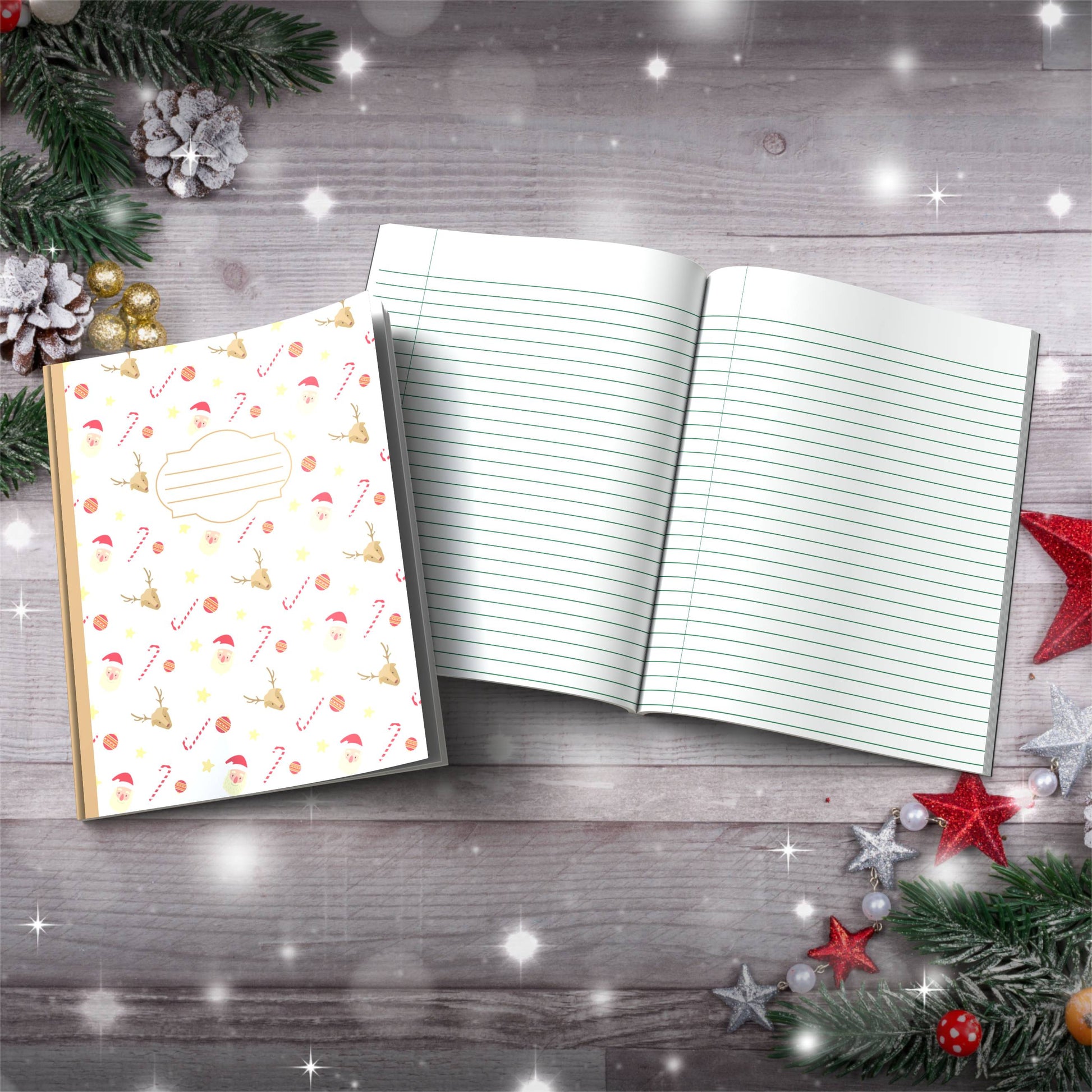 Santa, Snowflakes & Holiday Icons Paperback Christmas Composition Notebook for festive journaling and holiday mindfulness