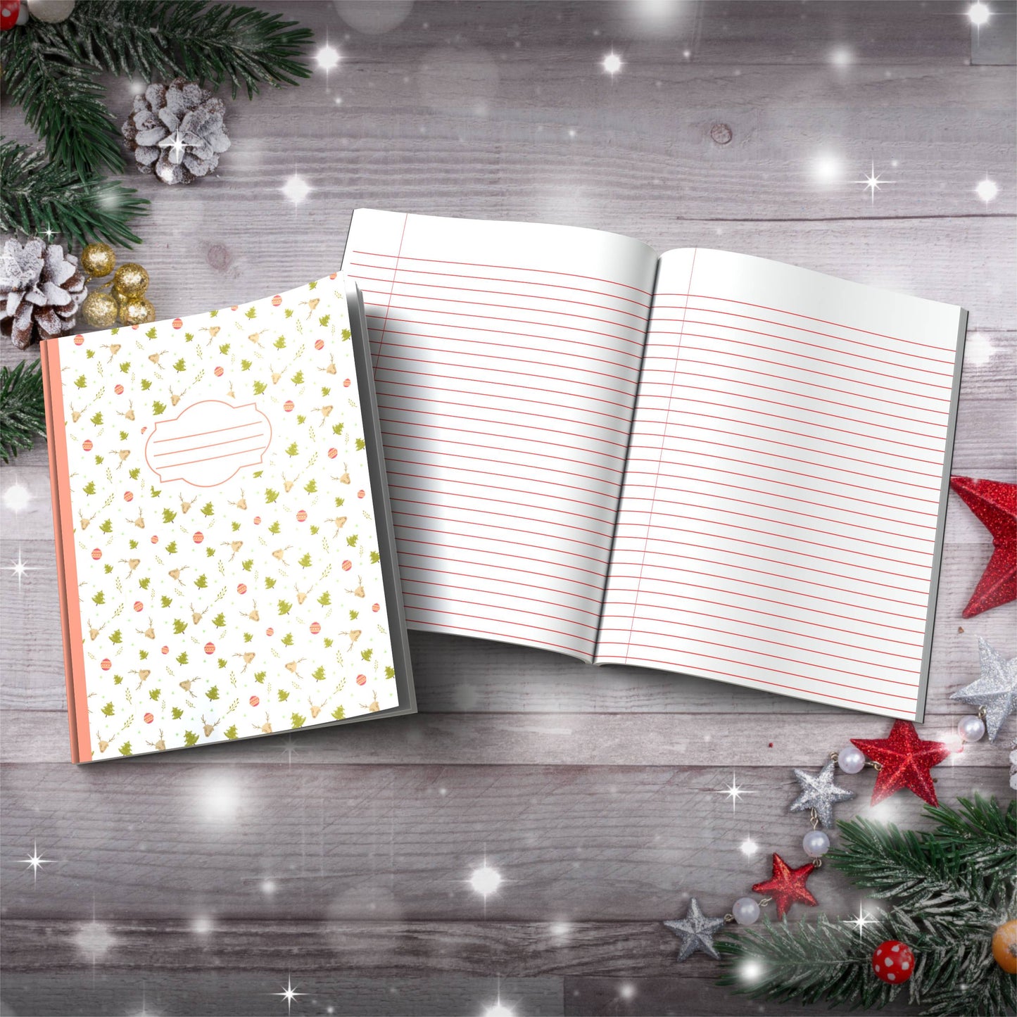 Christmas Trees, Ornaments & Reindeer Paperback Christmas Composition Notebook for holiday journaling and festive writing