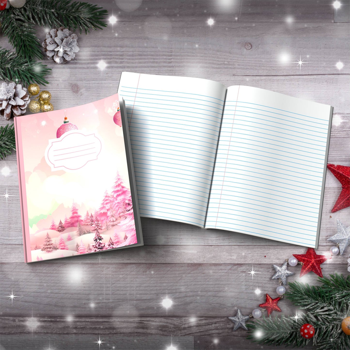 Pastel crimson strawberry wonderland Christmas composition notebook, paperback journal for holiday writing
