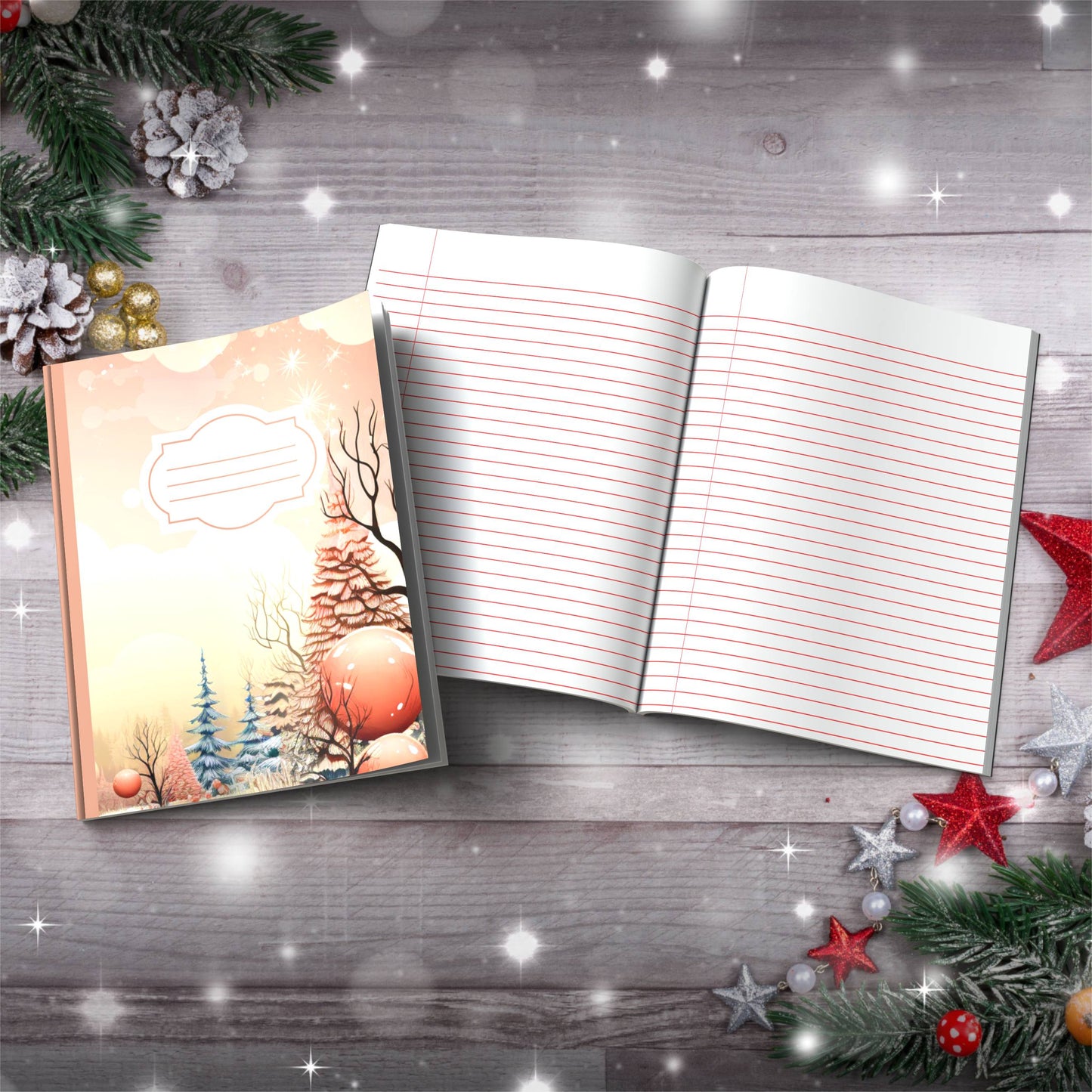 Pastel orange and brown winter clouds Christmas composition notebook, paperback writing journal gift