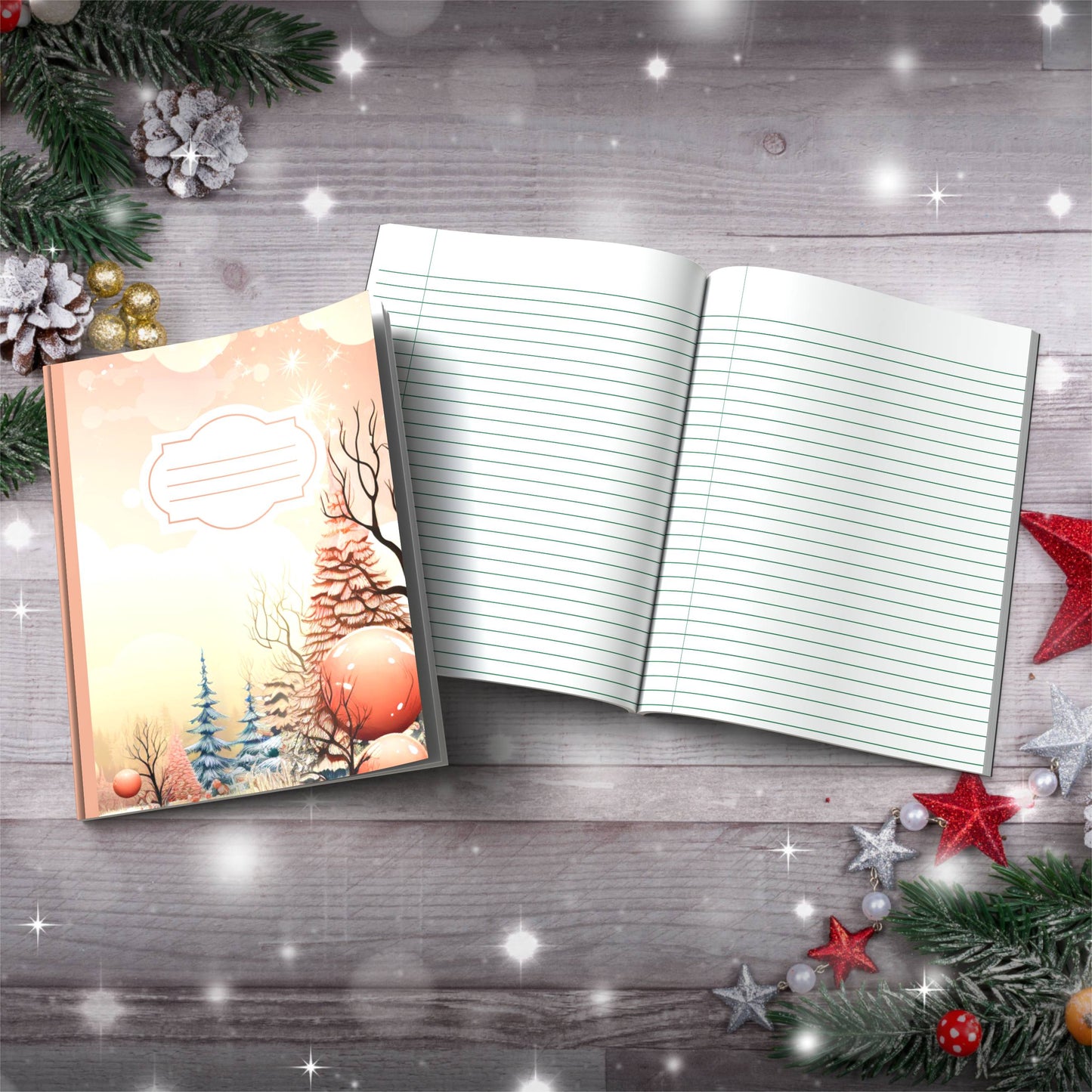 Pastel orange and brown winter clouds Christmas composition notebook, paperback writing journal gift