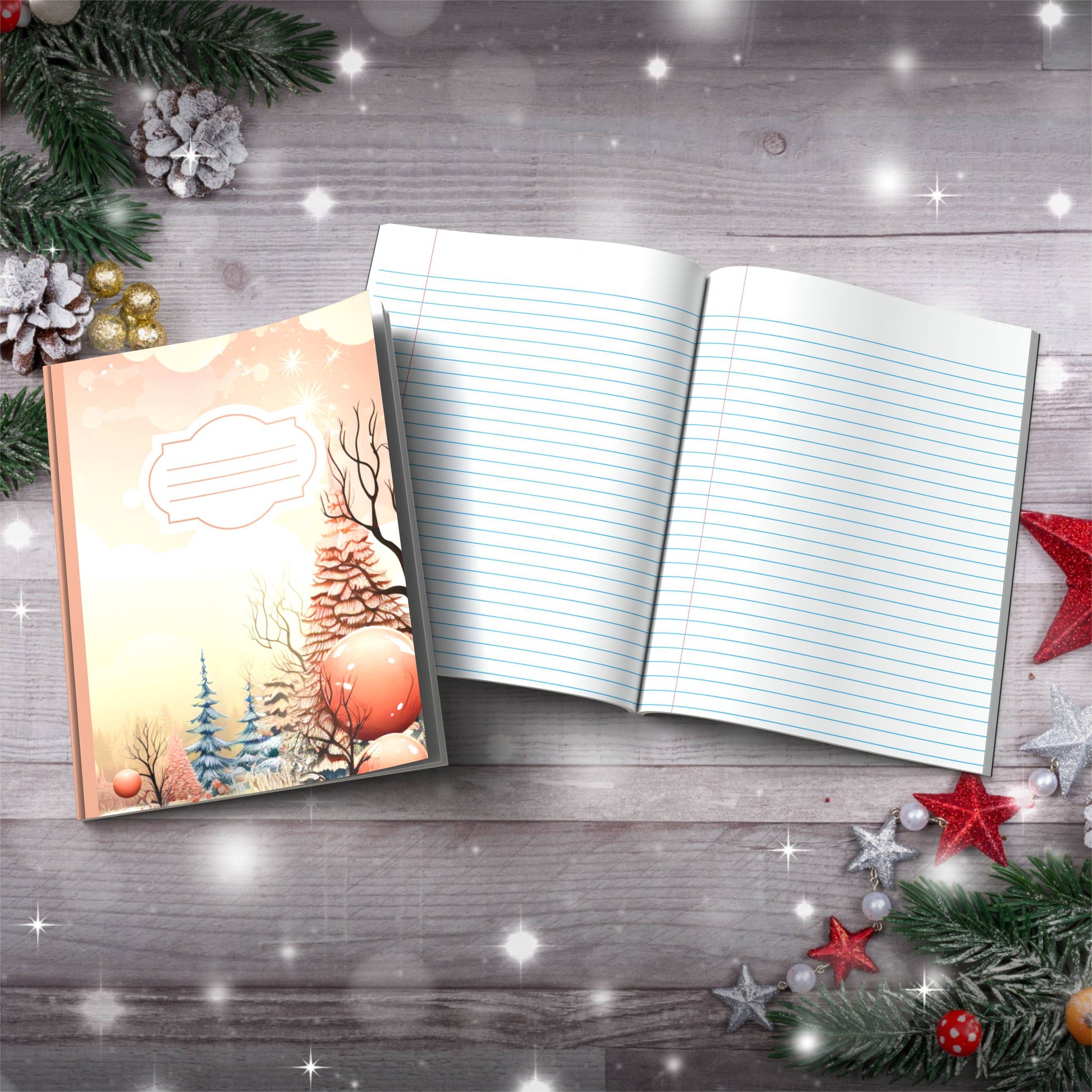 Pastel orange and brown winter clouds Christmas composition notebook, paperback writing journal gift