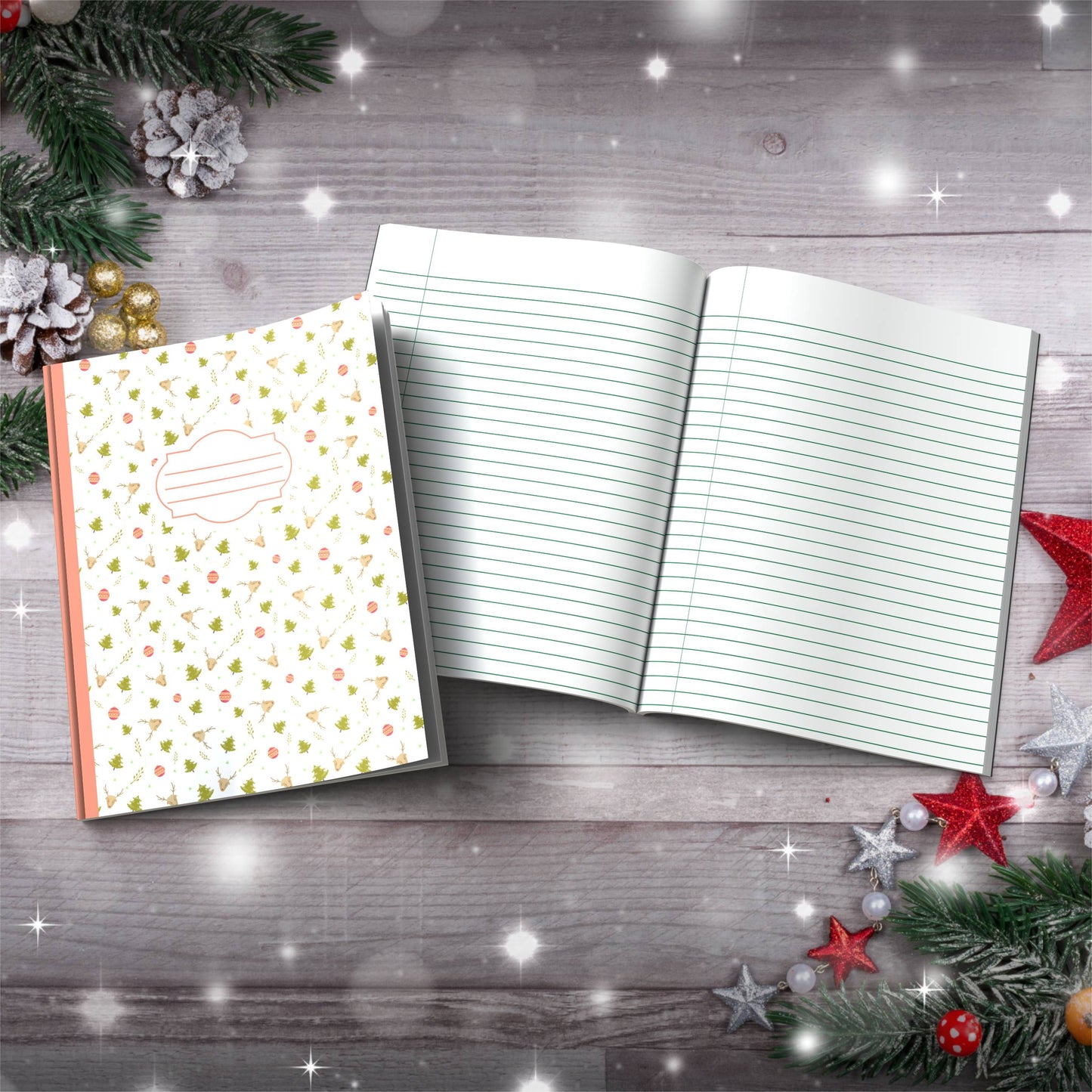 Christmas Trees, Ornaments & Reindeer Paperback Christmas Composition Notebook for holiday journaling and festive writing
