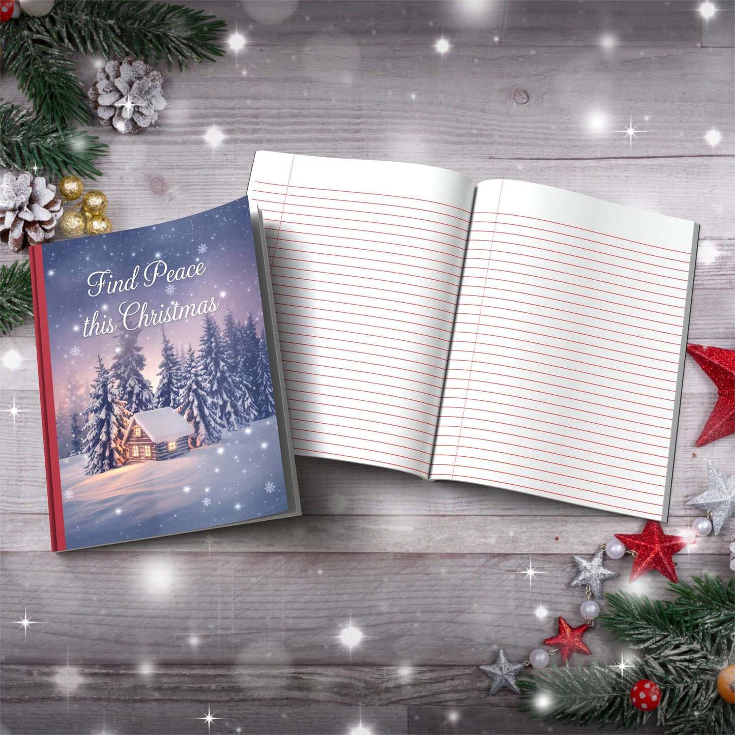 Holiday Greenery with Star Berries Paperback Christmas Composition Notebook for journaling and seasonal mindfulness