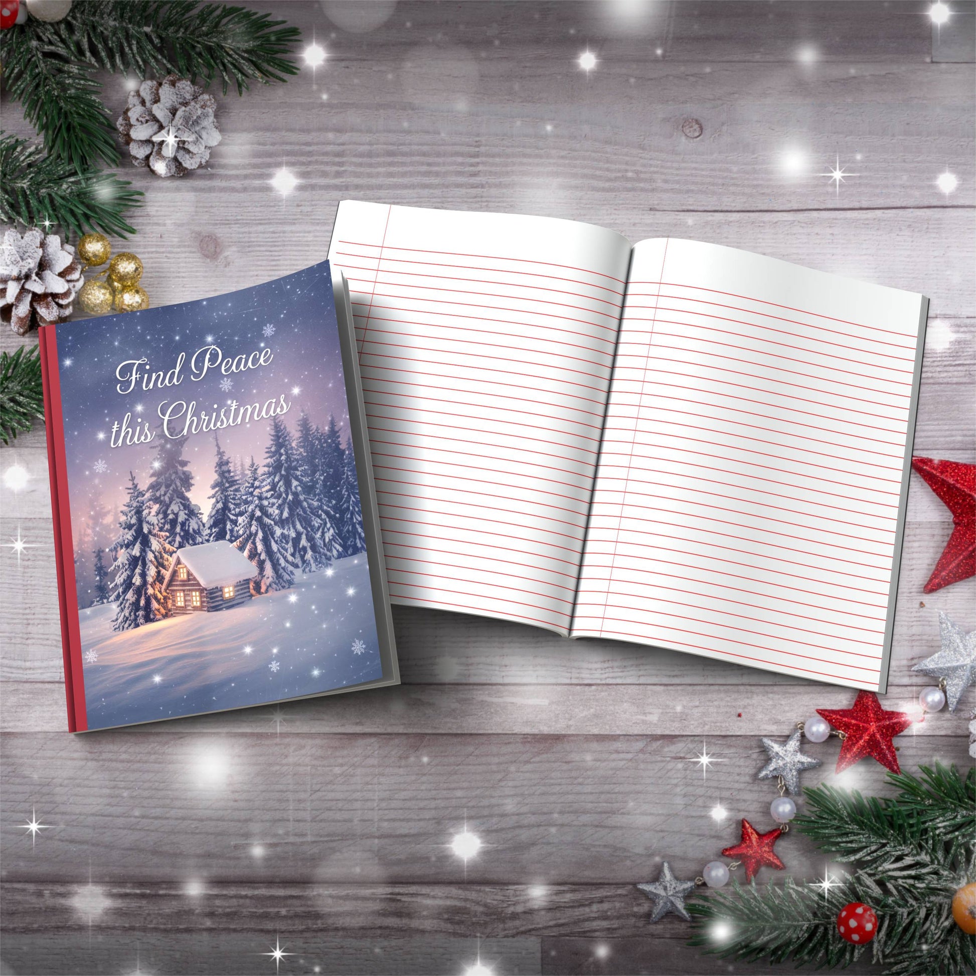 Holiday Greenery with Star Berries Paperback Christmas Composition Notebook for journaling and seasonal mindfulness