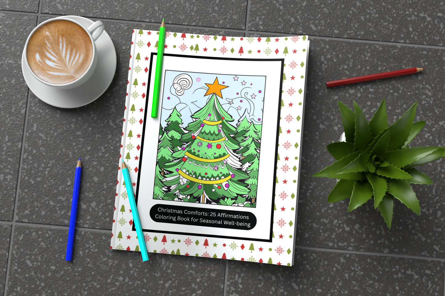 Christmas affirmation coloring book with cozy holiday illustrations