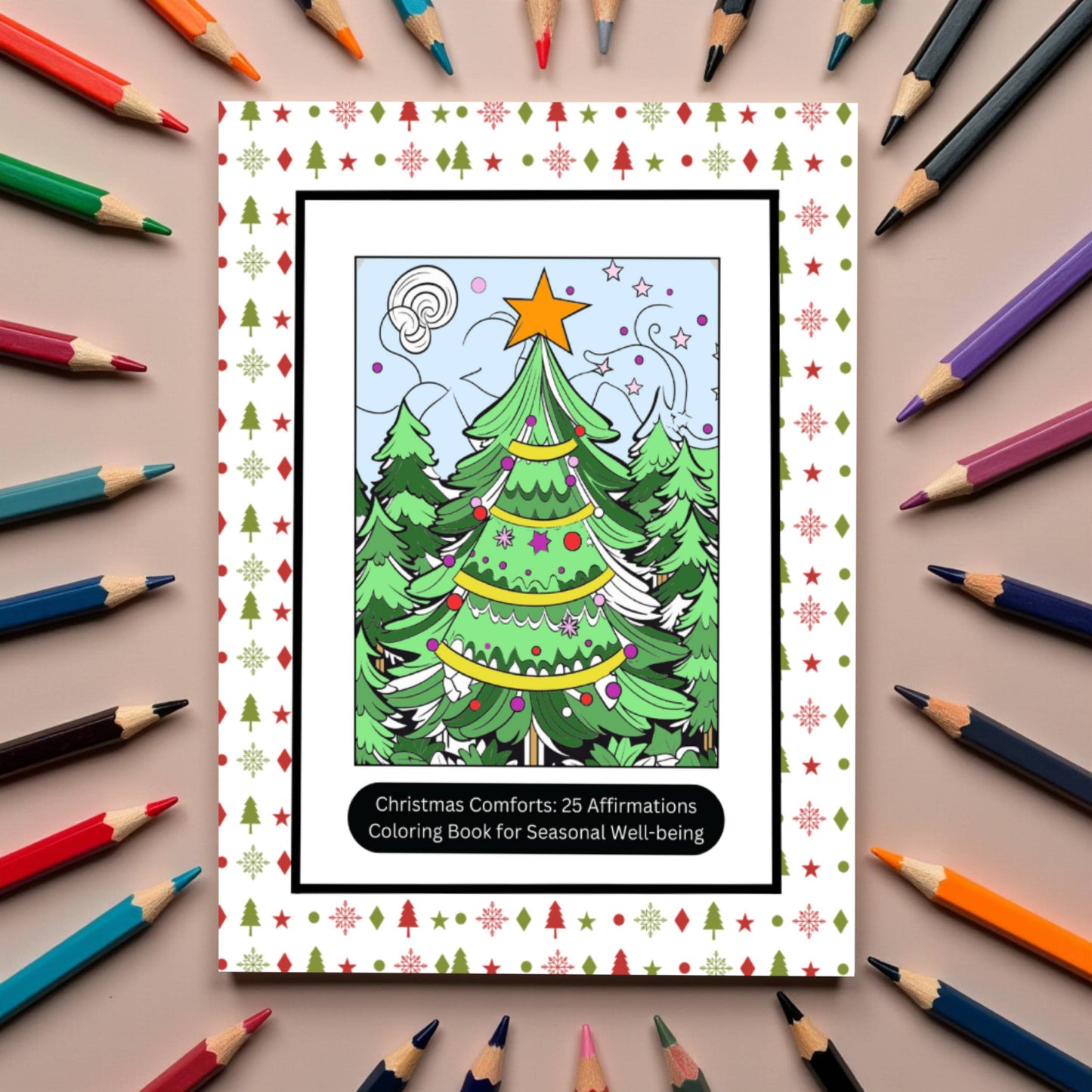 Christmas affirmation coloring book with cozy holiday illustrations