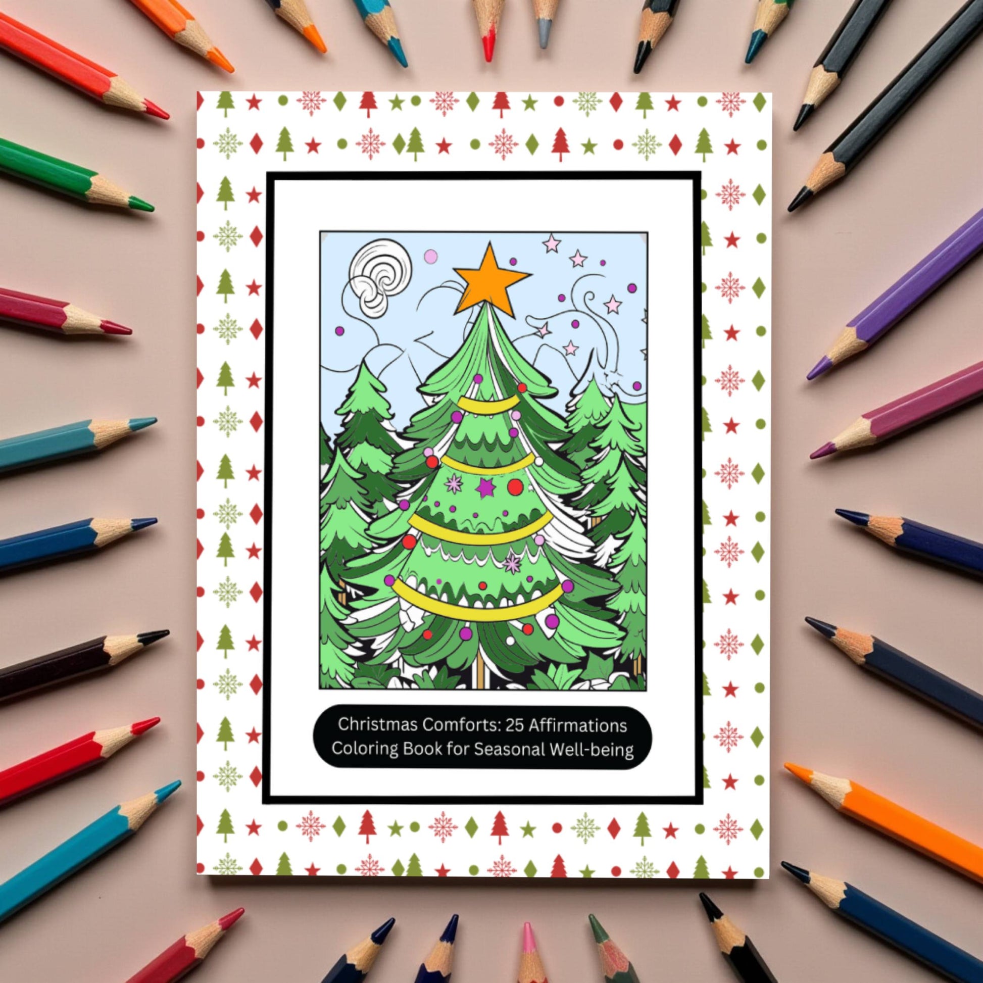 Christmas affirmation coloring book with cozy holiday illustrations