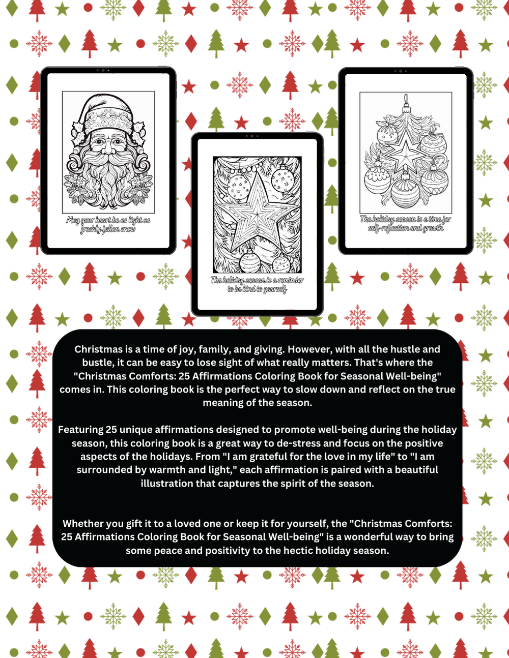 Christmas affirmation coloring book with cozy holiday illustrations