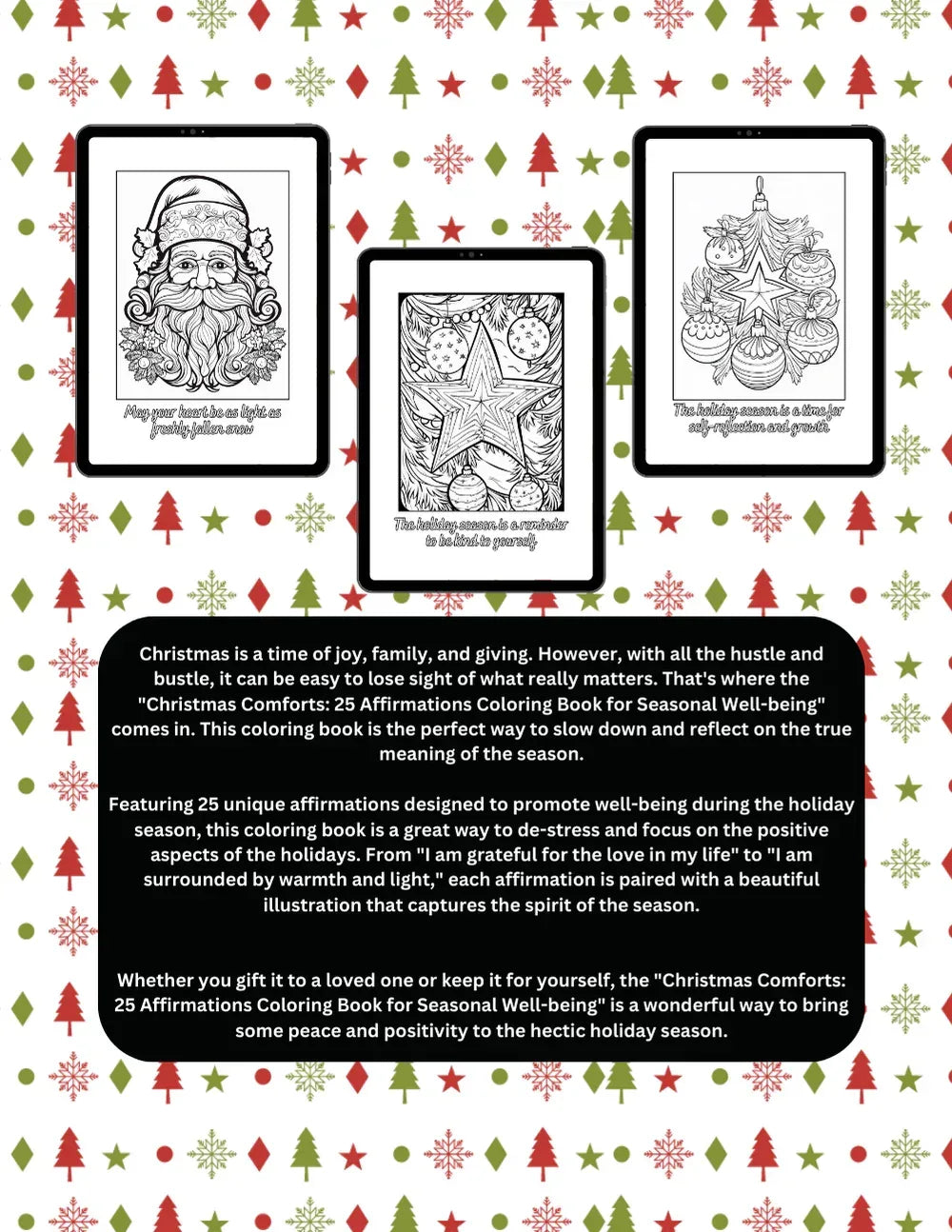 ChristmasComfortsChristmasColoringBookwith25Christmas-ThemedAffirmationsbackcover - MySisterIsASurvivor