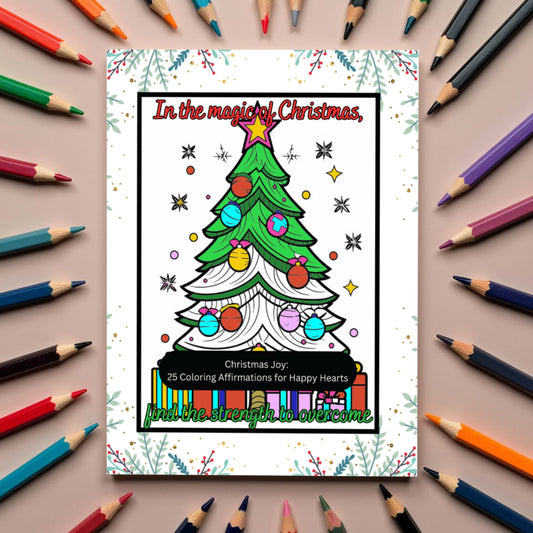 Christmas holiday coloring book with joyful affirmations