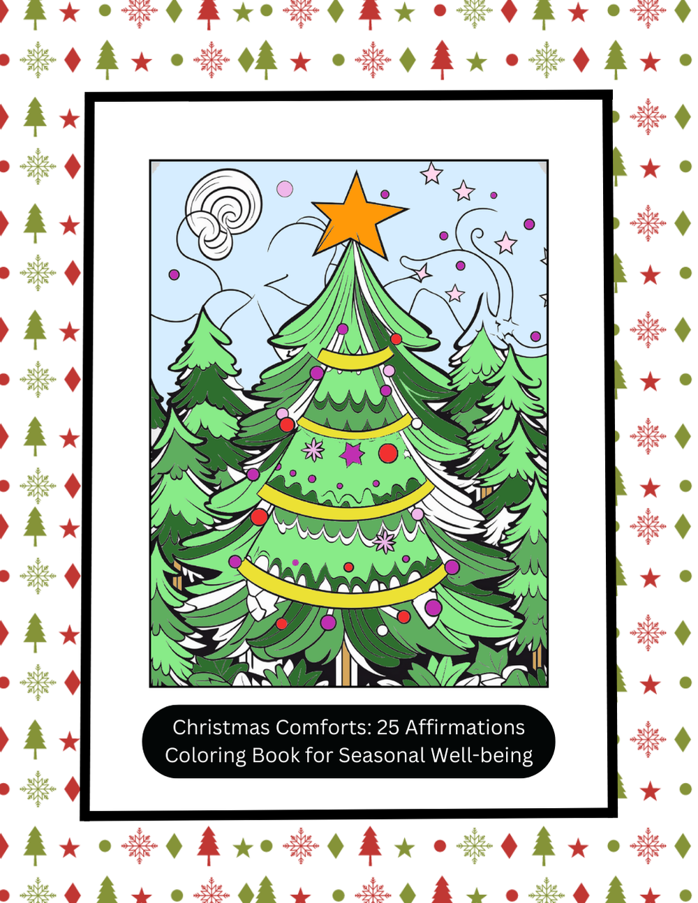 Christmas affirmation coloring book with cozy holiday illustrations