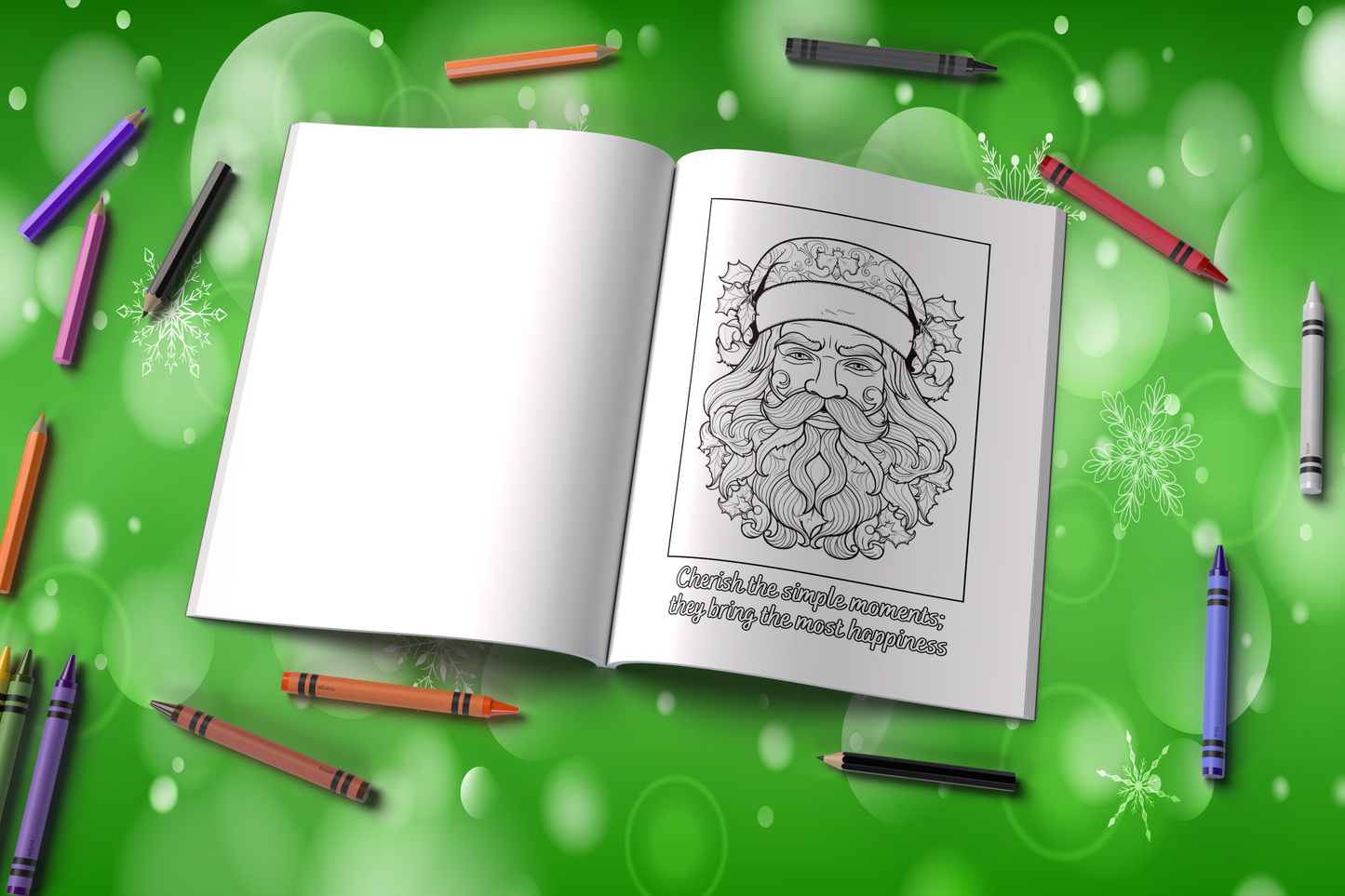 Christmas affirmation coloring book with cozy holiday illustrations