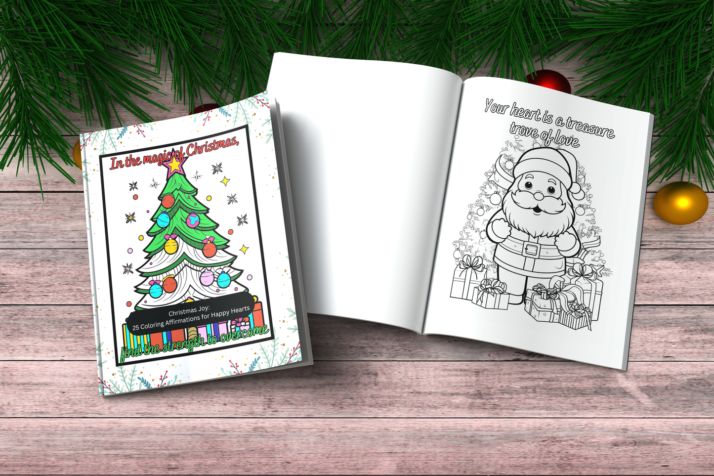Christmas holiday coloring book with joyful affirmations