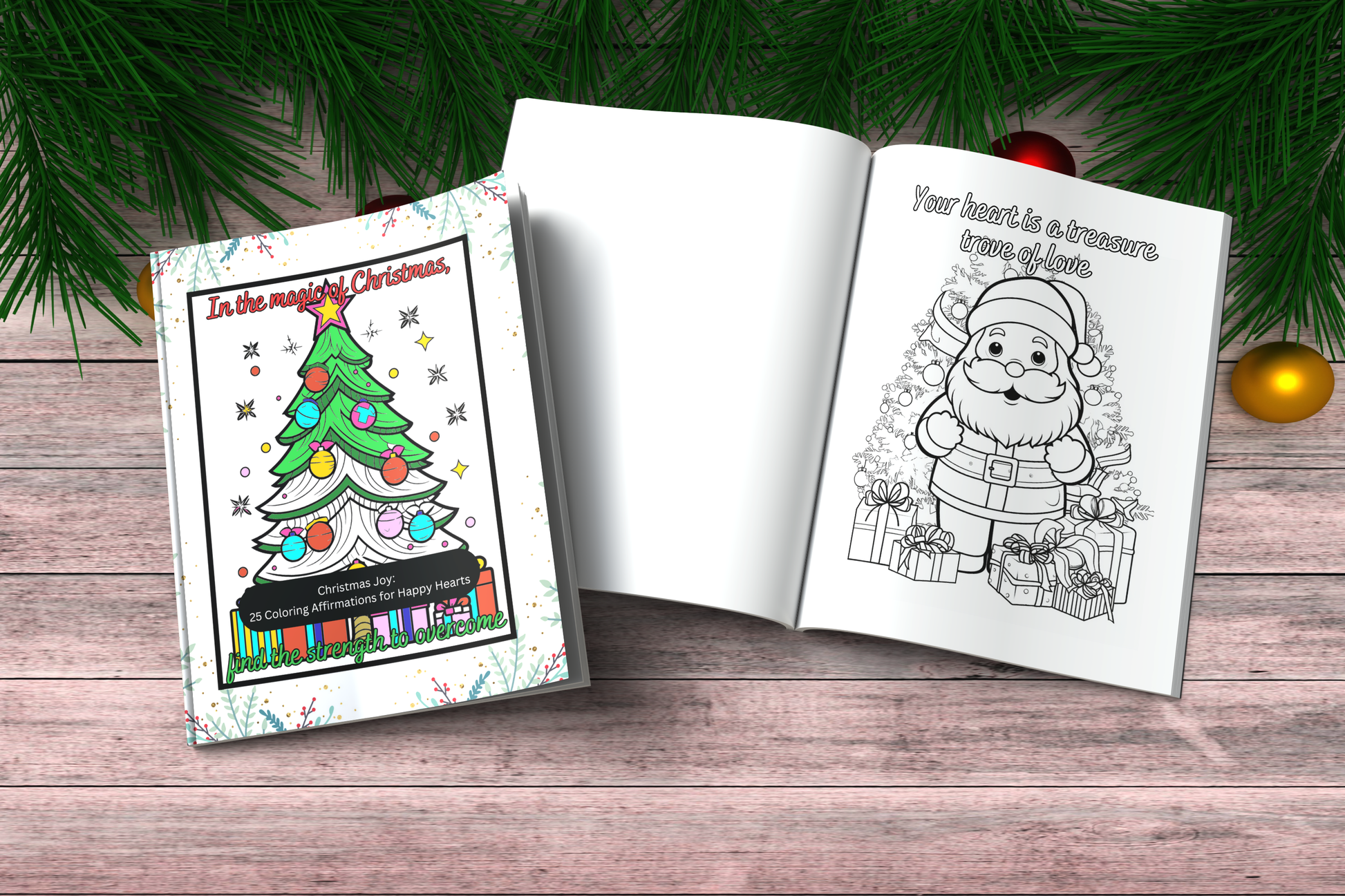 Christmas holiday coloring book with joyful affirmations