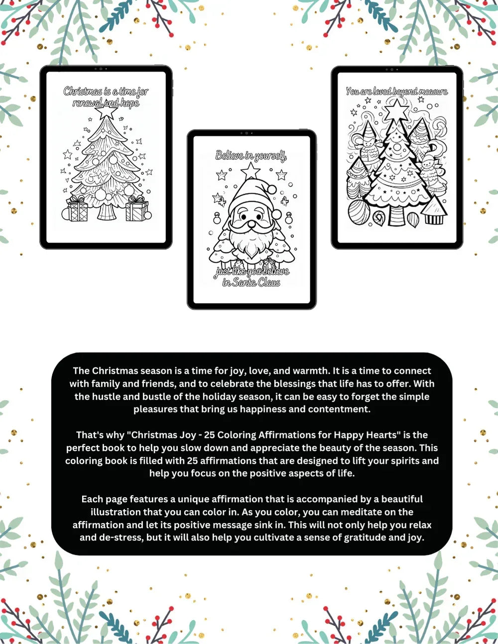 Shop our premium christmas joy christmas coloring book with 25 christmas themed affirmations from MySisterIsASurvivor.