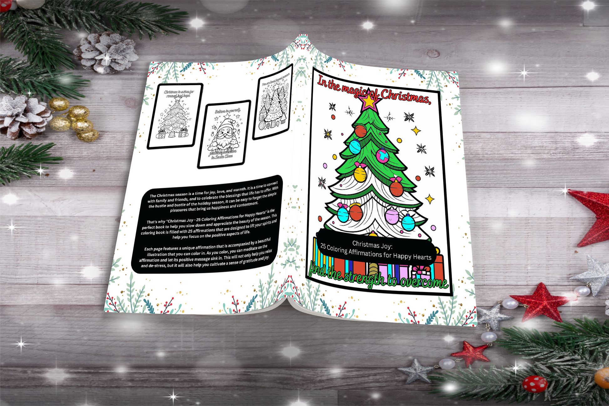 Christmas holiday coloring book with joyful affirmations
