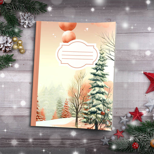 Pastel creamy orange winter trees and sky Christmas notebook, paperback journaling gift