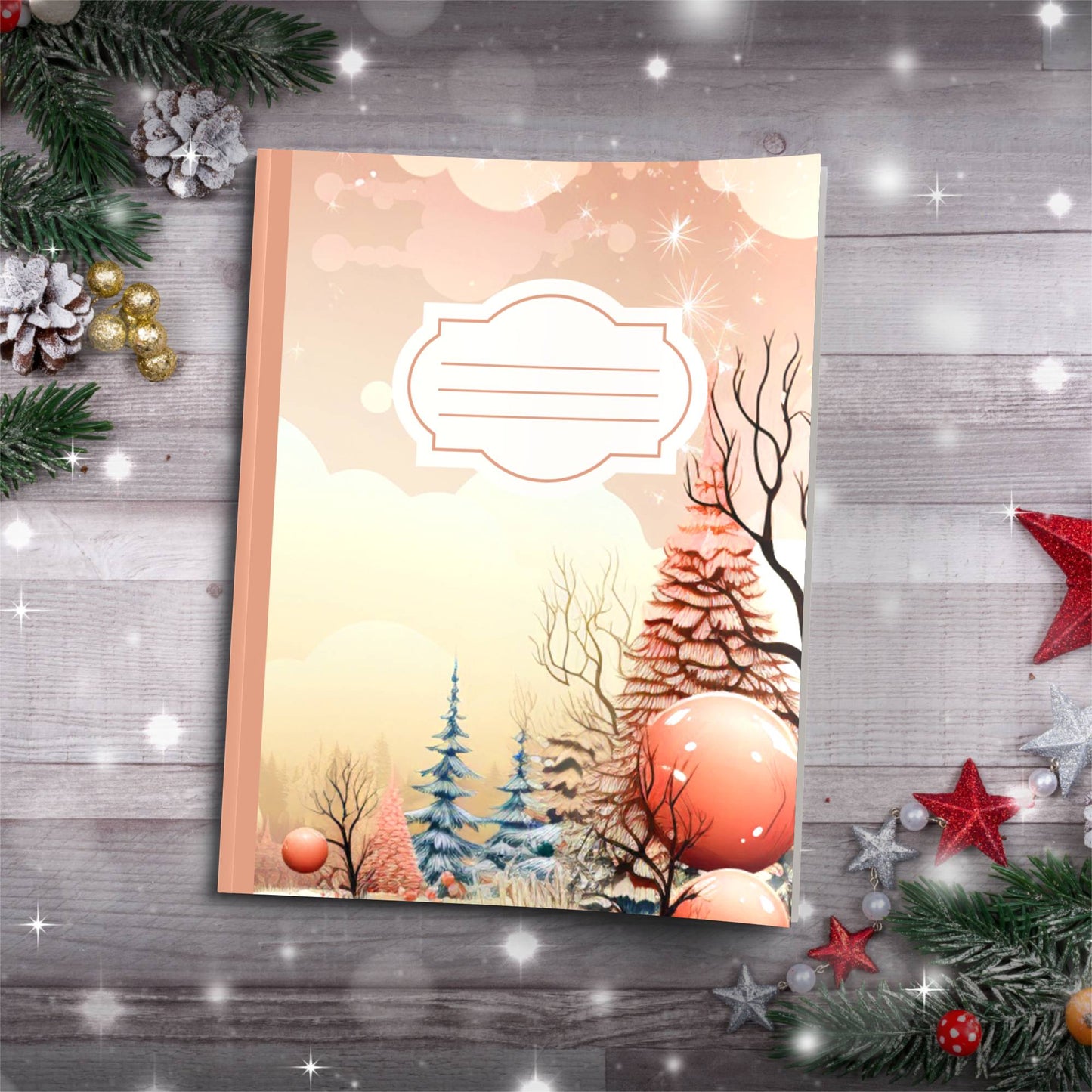 Pastel orange and brown winter clouds Christmas composition notebook, paperback writing journal gift