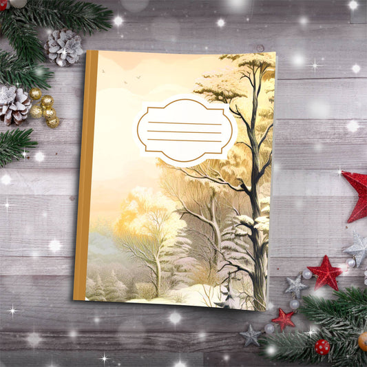 Grey and orange castle landscape Christmas composition notebook, paperback journal for winter writing