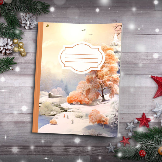 Pastel grey and orange winter wonderland Christmas composition notebook, paperback journaling gift