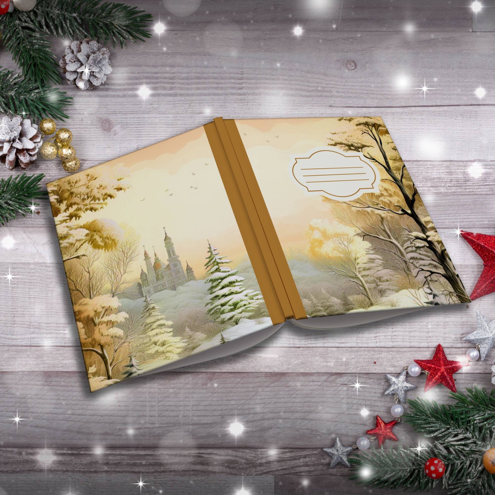 Grey and orange castle landscape Christmas composition notebook, paperback journal for winter writing