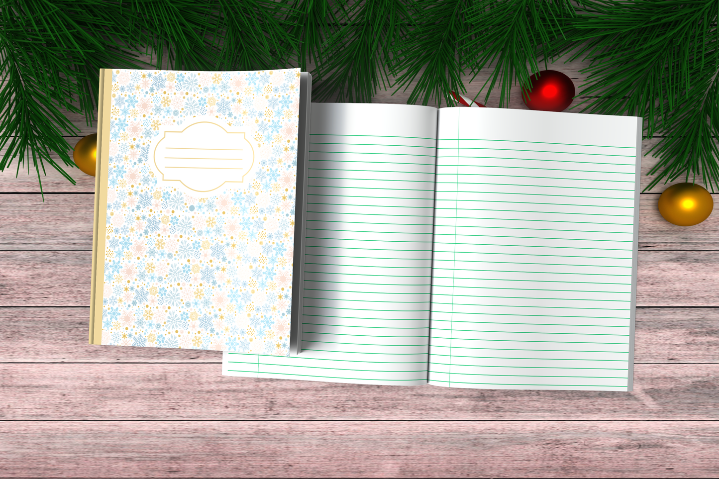 Christmas Composition Notebook (C5) - Ruled Lines In Standard Blue, Green, or Red
