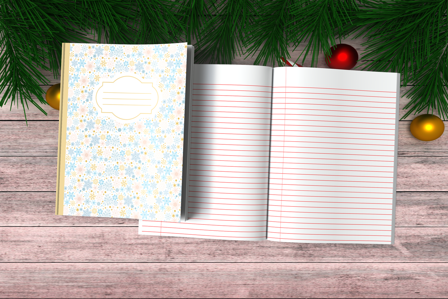 Christmas Composition Notebook (C5) - Ruled Lines In Standard Blue, Green, or Red