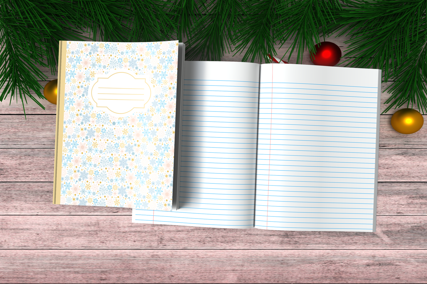 Christmas Composition Notebook (C5) - Ruled Lines In Standard Blue, Green, or Red