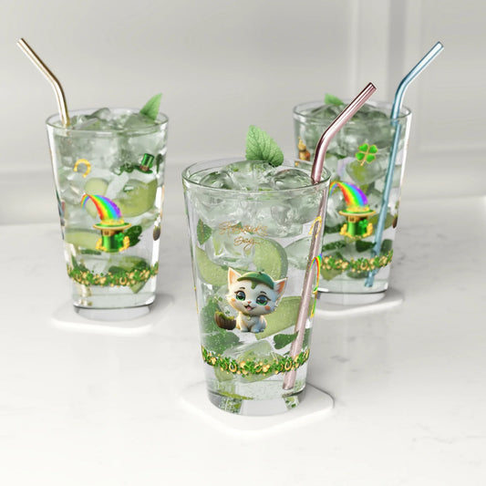 Shop our premium clover comfort cat st patricks day pint glass 16oz from MySisterIsASurvivor.