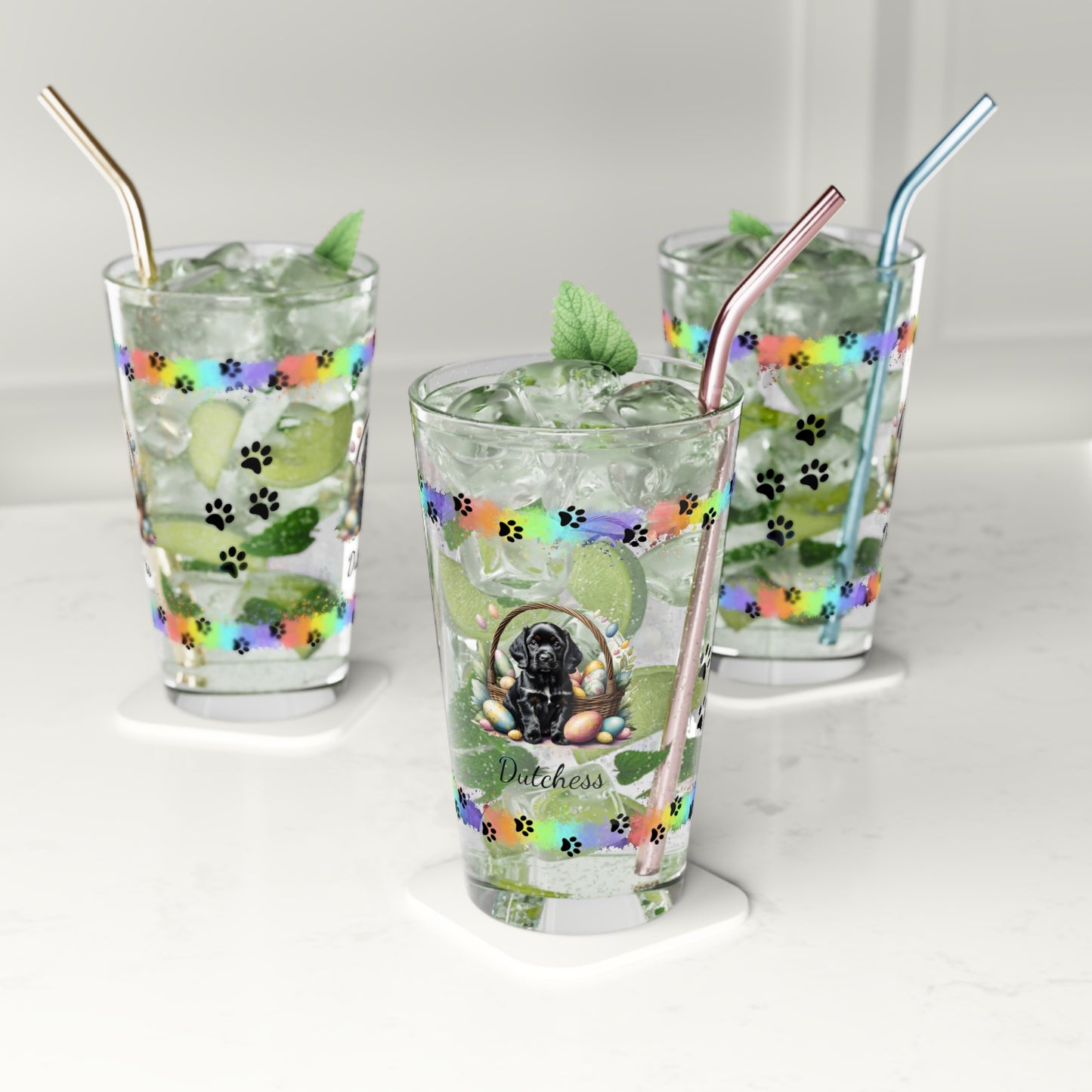 Cocker Spaniel (Black) Personalized Easter Puppy 16oz Pint Glass - Custom Dog Design, Mental Health Gift, Easter Décor, and Festive Celebrations