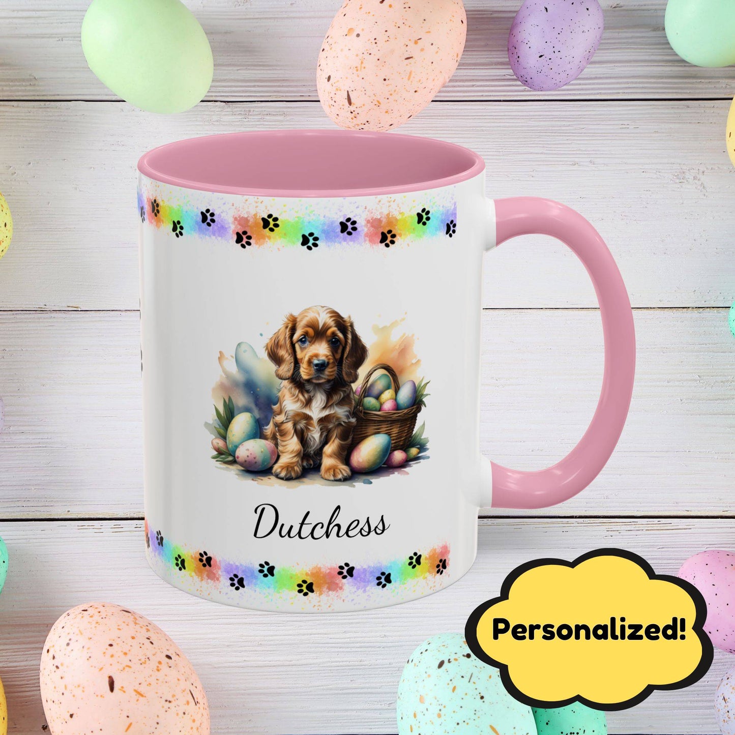 Cocker Spaniel Golden Easter puppy coffee mug, personalized cute dog gift for mental health support and comfort