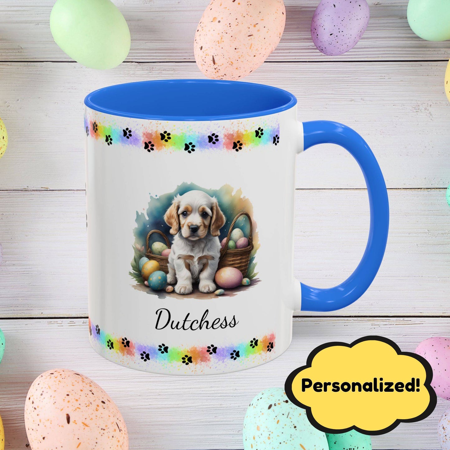 Cocker Spaniel Orange & White Easter puppy coffee mug, personalized cute dog gift for mental health support