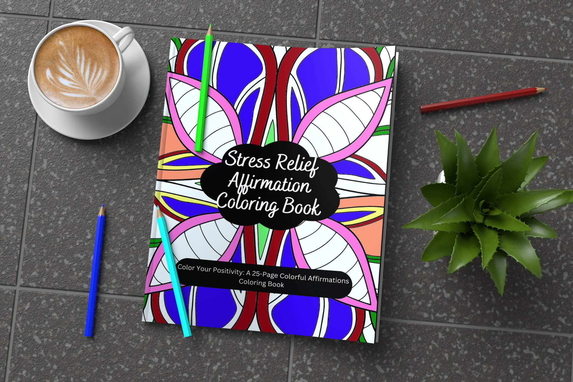 Positivity coloring book with bright designs and uplifting quotes