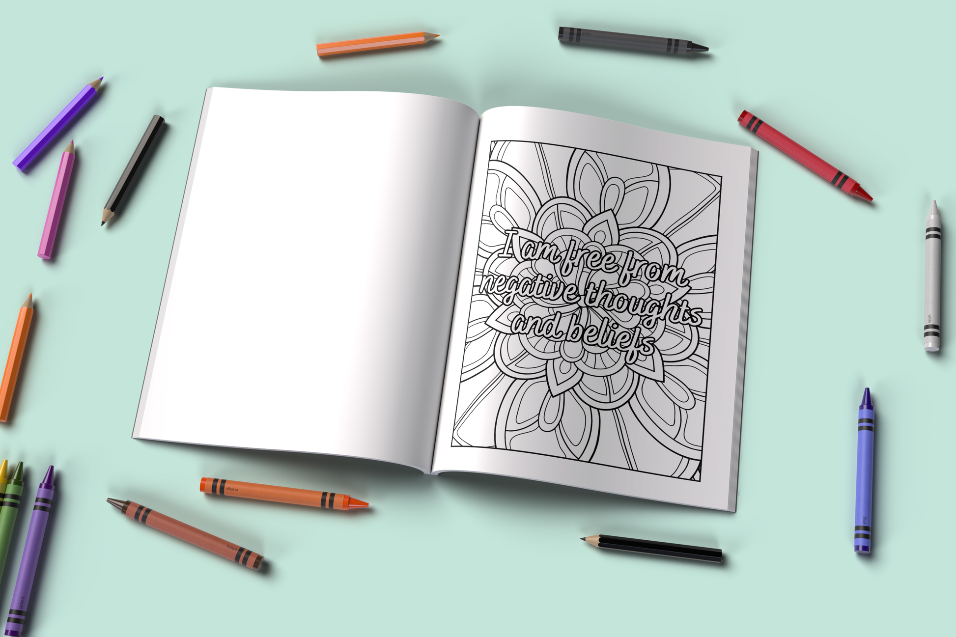 Positivity coloring book with bright designs and uplifting quotes