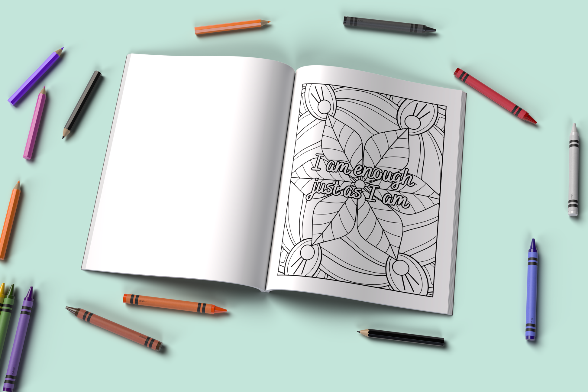 Affirmations coloring pages with calming themes for all ages