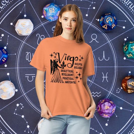 Virgo Zodiac Comfort Colors Shirt - Detail-focused Virgo star sign tee designed for calm, clarity, and mental health awareness