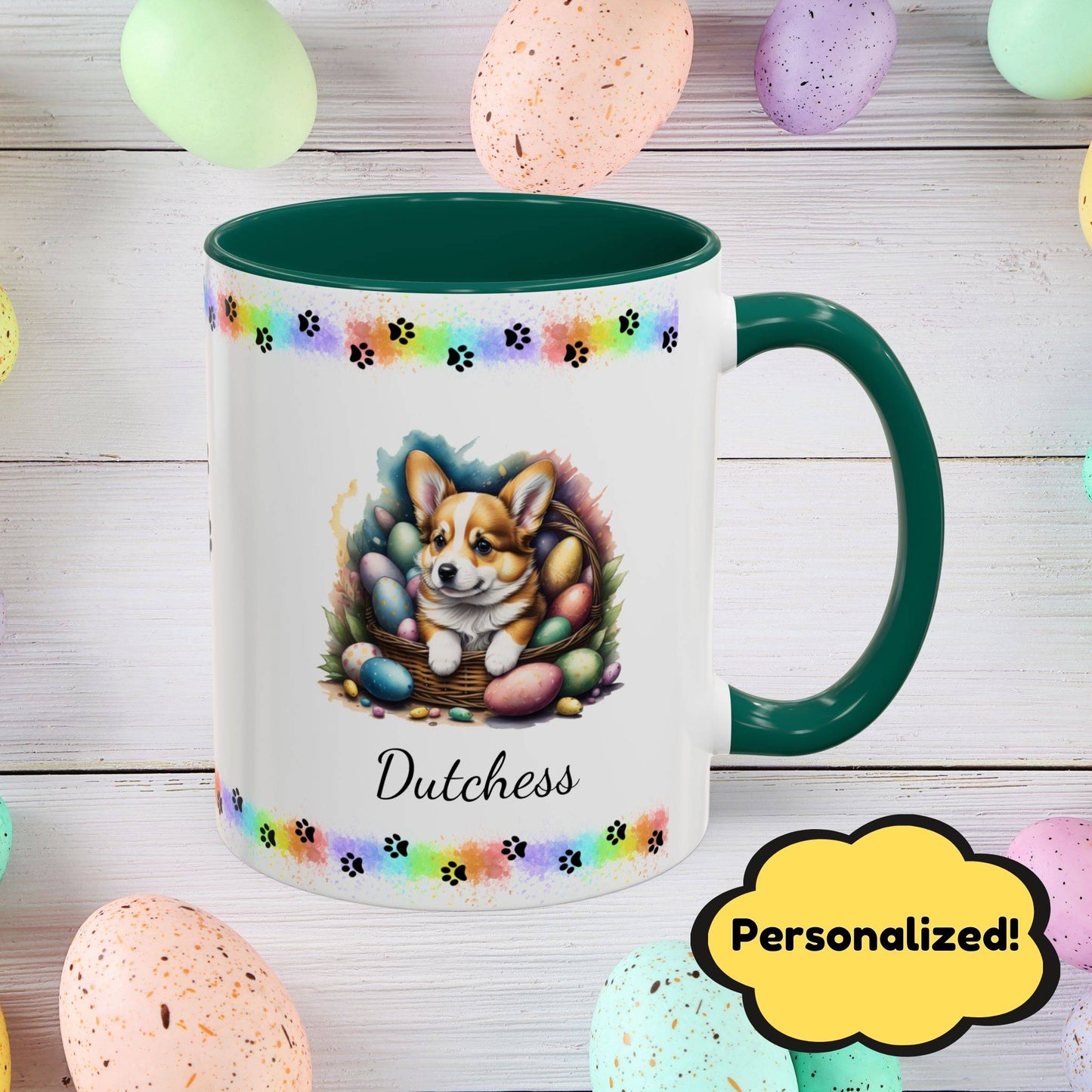 Corgi Easter puppy coffee mug, personalized cute dog gift for mental health support and cozy sipping
