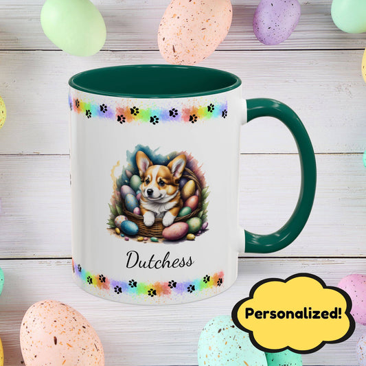 Corgi Easter puppy coffee mug, personalized cute dog gift for mental health support and cozy sipping