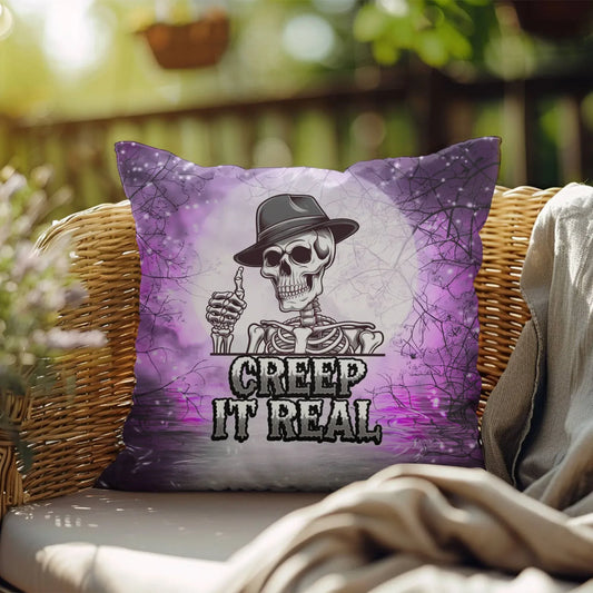 Shop our creep it real halloween pillow featuring the 18" x 18" style option from MySisterIsASurvivor.
