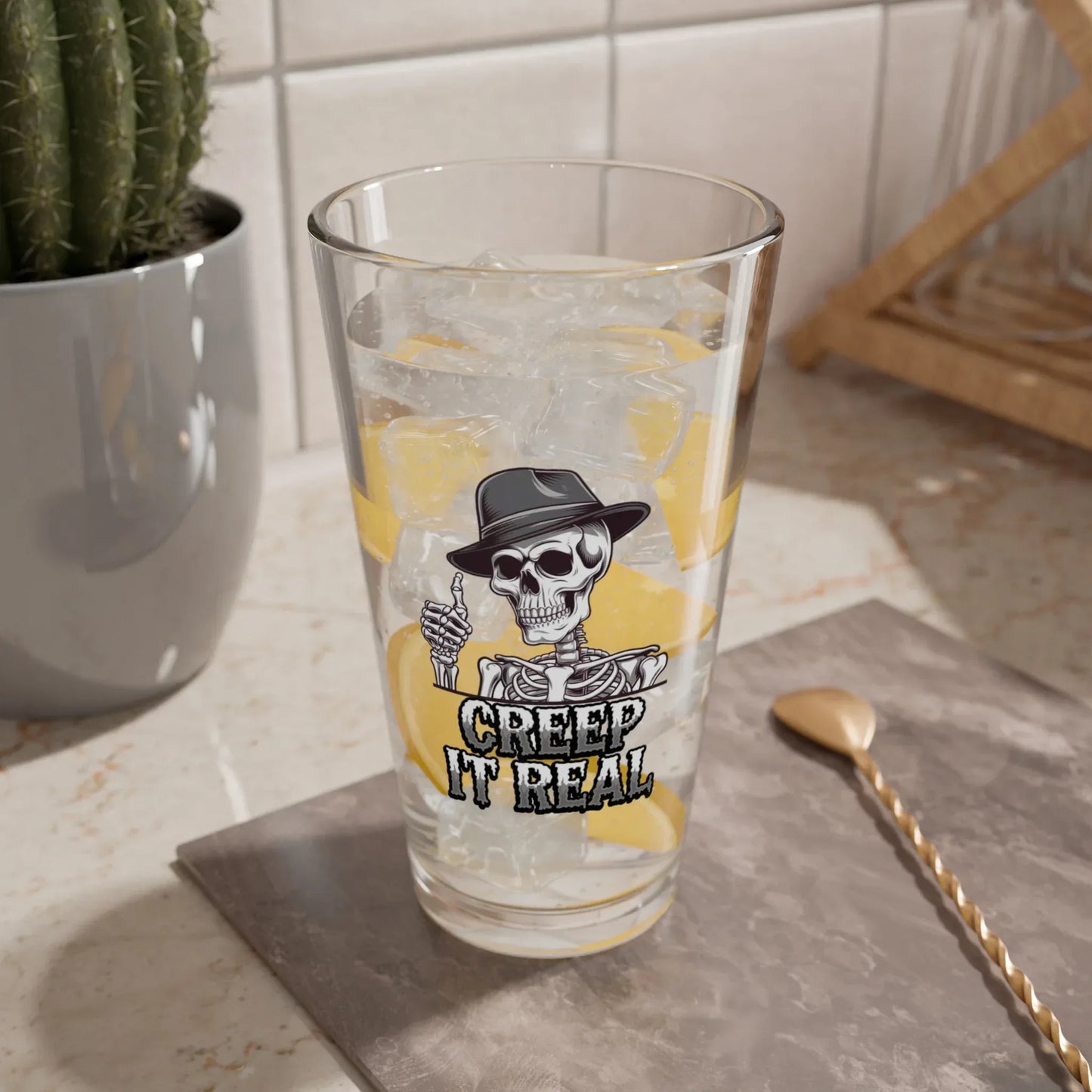 Shop our premium creep it real halloween pint glass 16oz from MySisterIsASurvivor.